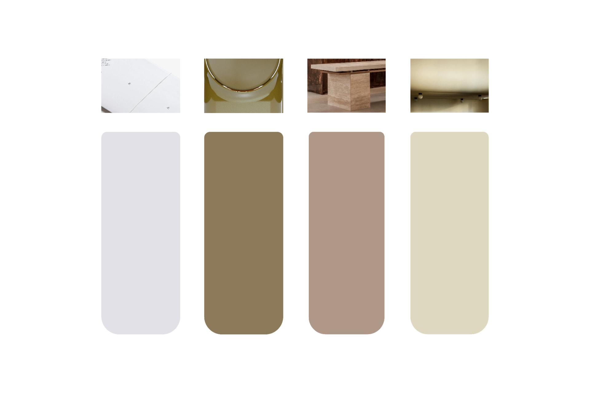 Paleta de color con tonos gris, oliva, taupe y crema