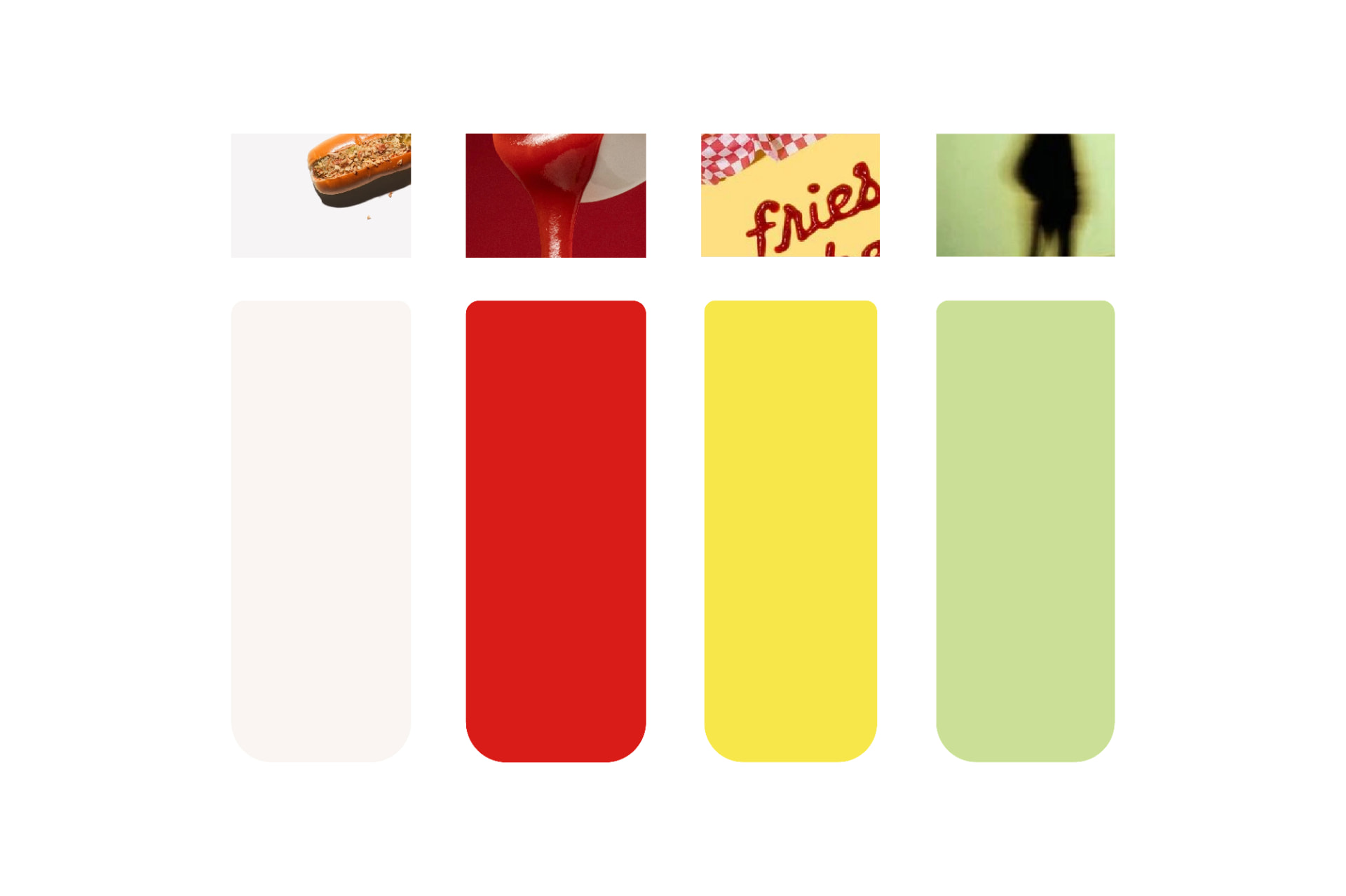 Paleta de color crema, rojo, amarillo y verde con referencias de inspiración