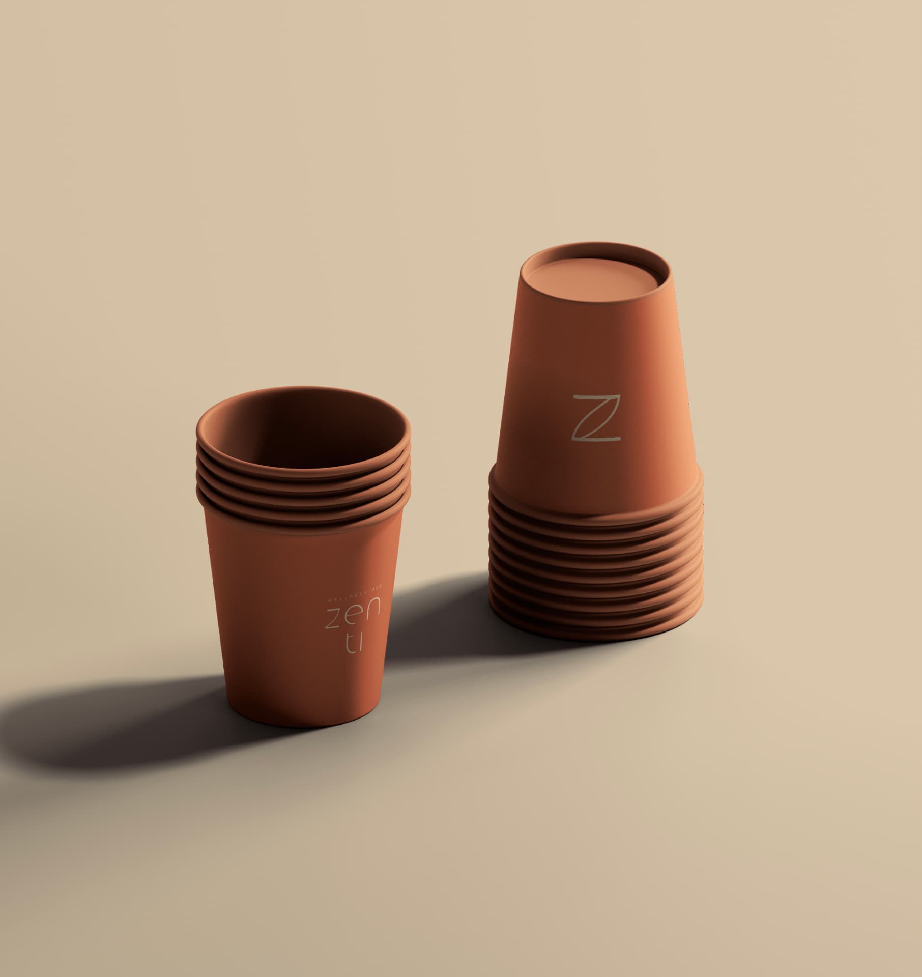 Vasos terracota con el logotipo zenti
