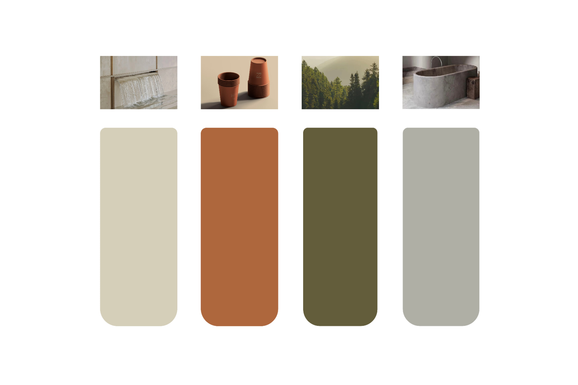 Paleta de color beige, terracota, verde y gris
