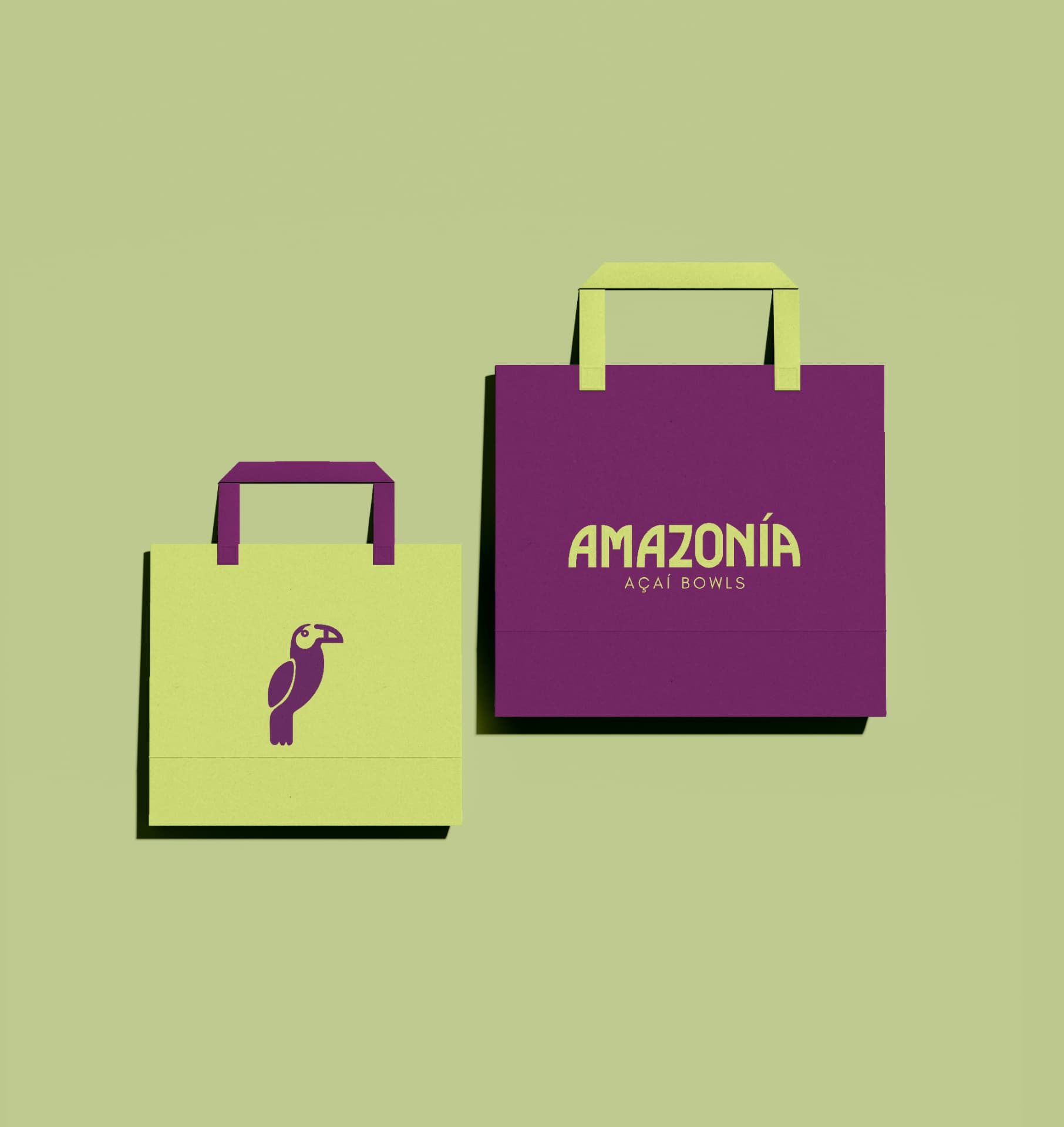 Bolsas de papel AMAZONÍA en morado y verde