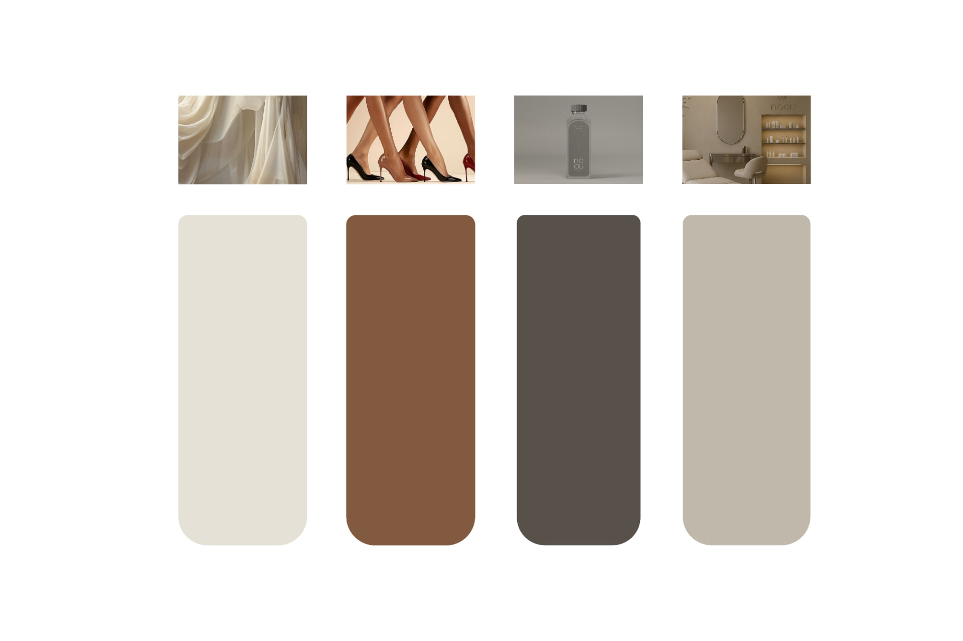 Paleta de color crema, marrón arcilla, gris carbón y arena con referencias de inspiración